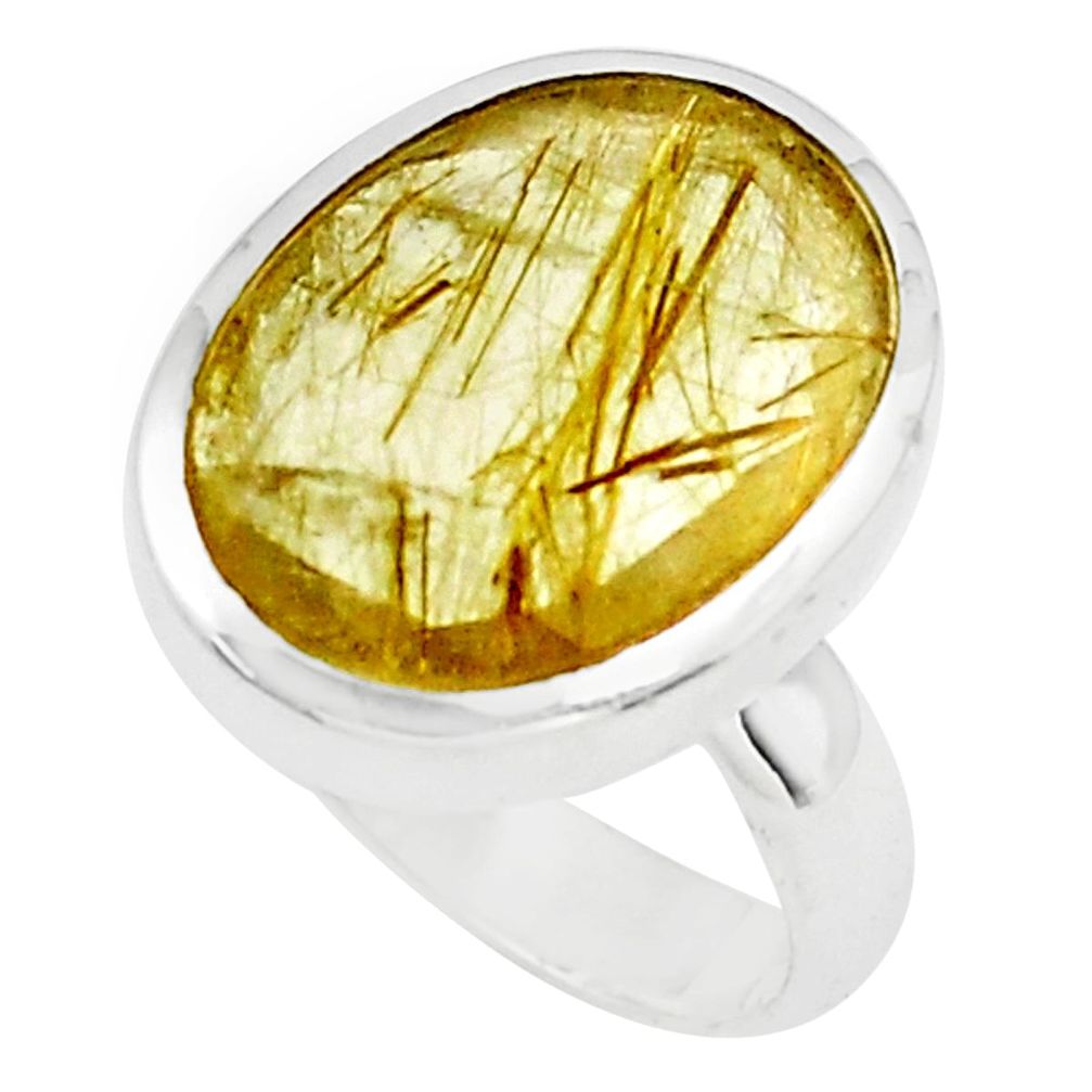 10.60cts faceted golden rutile 925 silver solitaire ring jewelry size 7 p76548