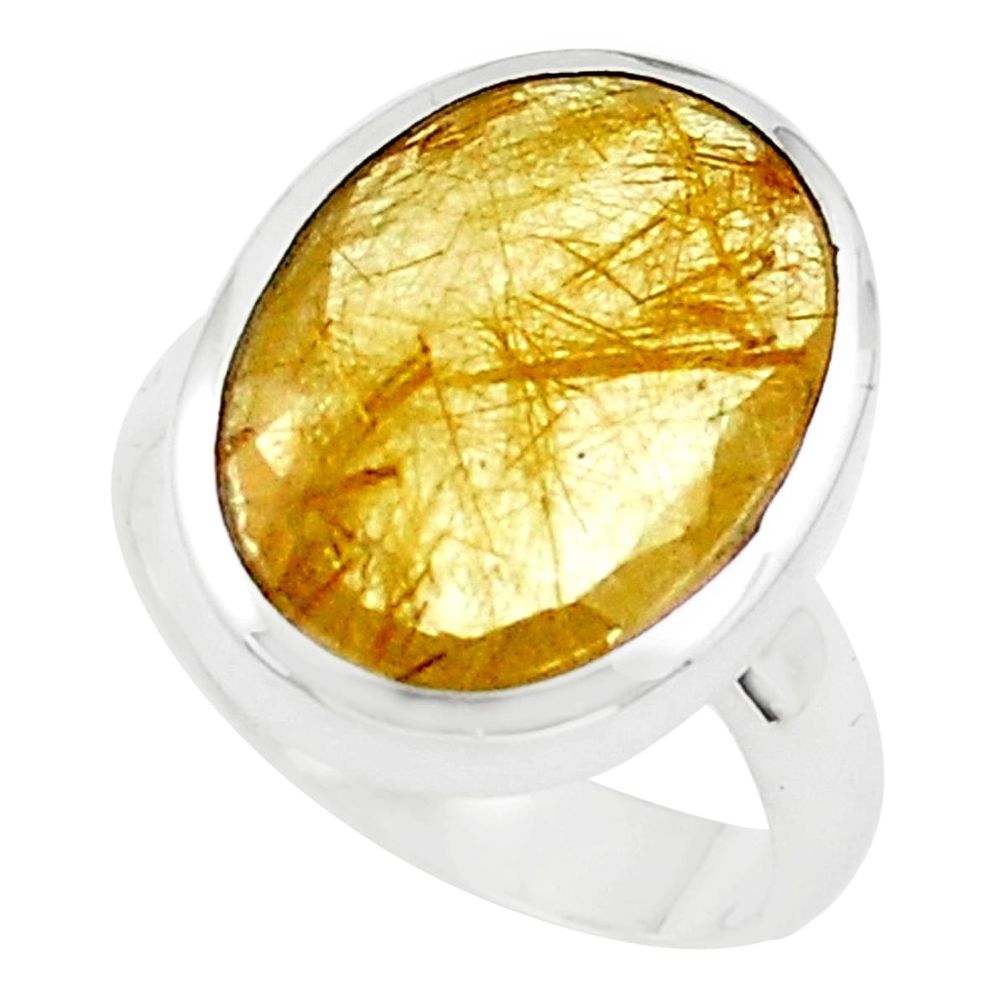 10.24cts faceted golden rutile 925 silver solitaire ring jewelry size 6.5 p76552