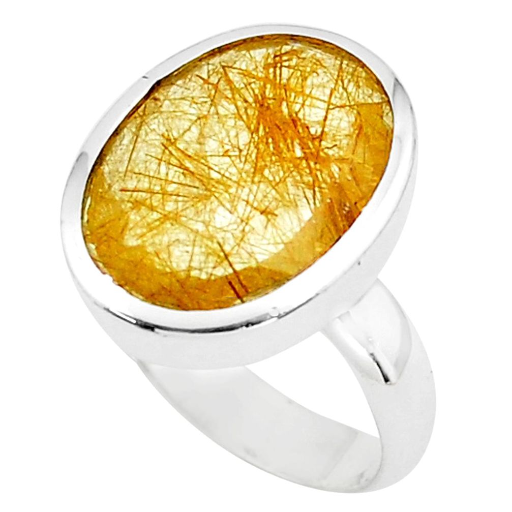 10.60cts faceted golden rutile 925 silver solitaire ring jewelry size 7.5 p76557