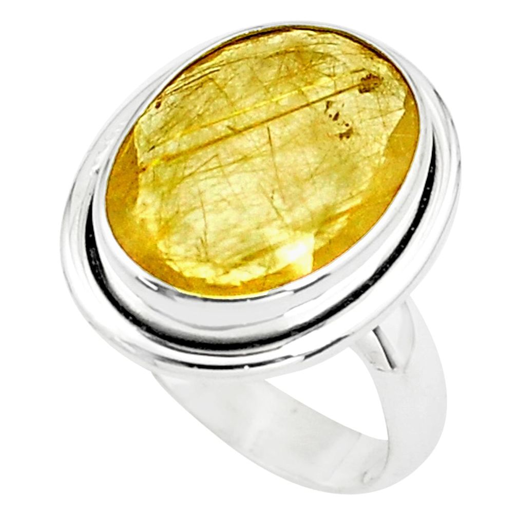 10.02cts faceted golden rutile 925 silver solitaire ring jewelry size 7 p76558