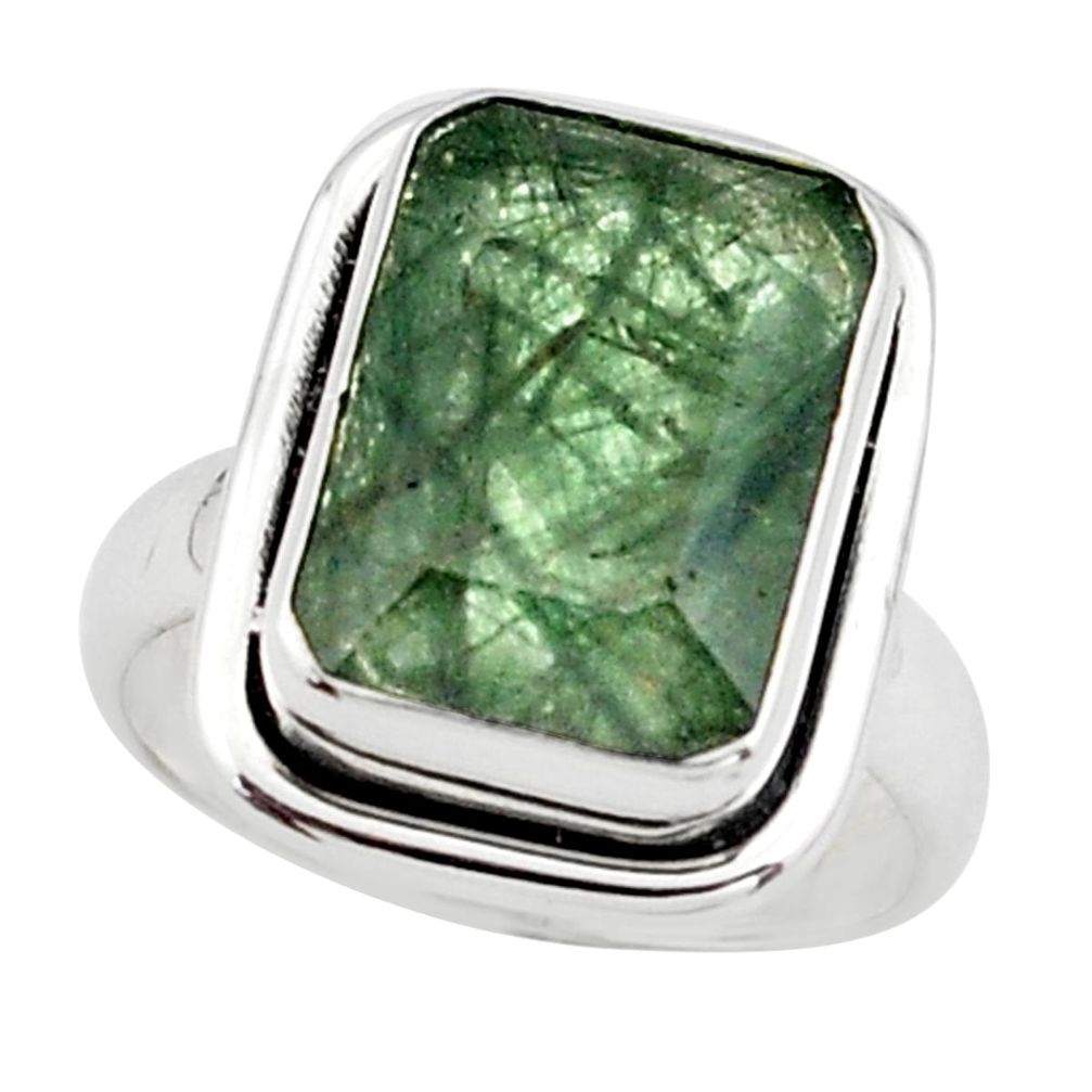 7.02cts faceted green rutile 925 sterling silver ring jewelry size 7.5 p75879