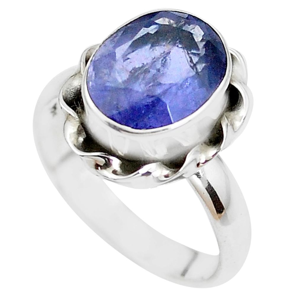 4.46cts faceted natural blue iolite 925 silver solitaire ring size 7 p41778