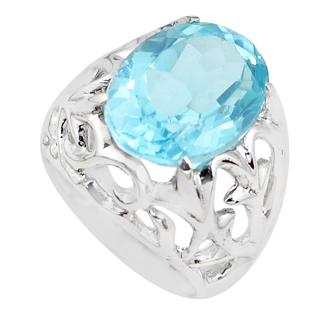 11.87cts faceted natural blue topaz 925 silver solitaire ring size 6.5 p41701