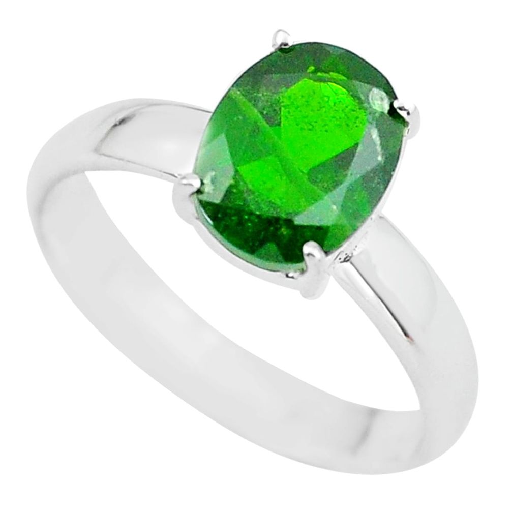 3.17cts faceted natural chrome diopside 925 silver solitaire ring size 7 p63803