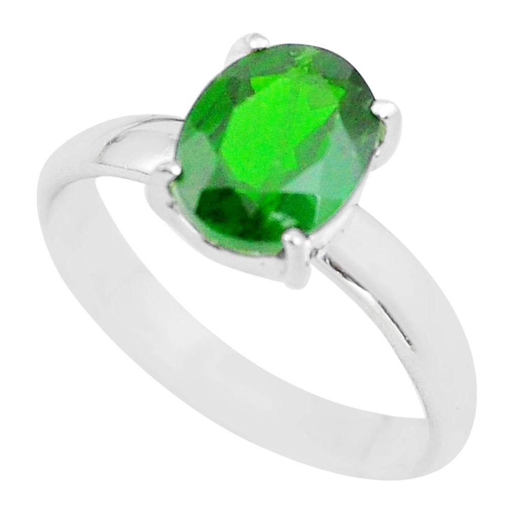 3.05cts faceted natural chrome diopside silver solitaire ring size 7.5 p63807