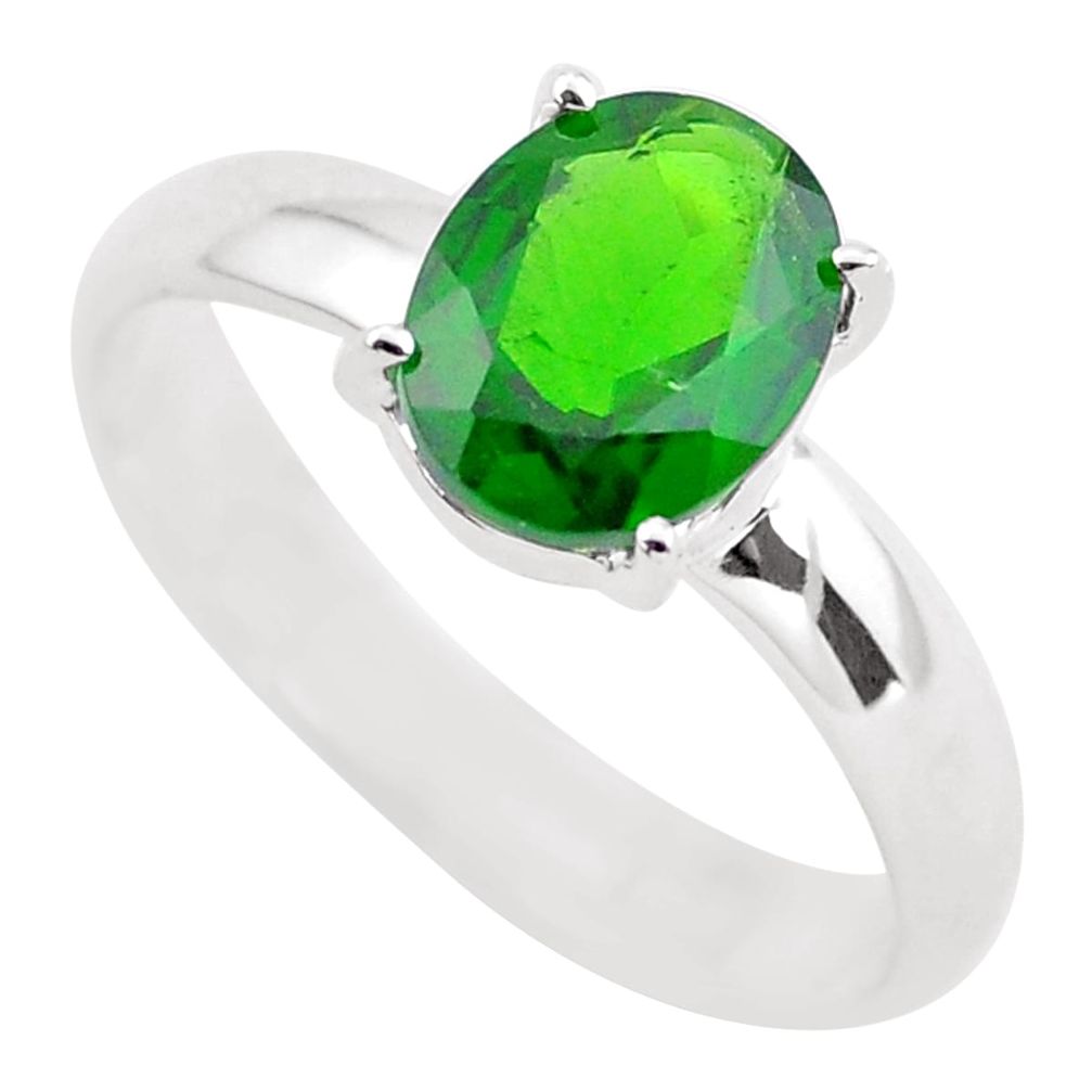 3.29cts faceted natural green chrome diopside 925 silver ring size 9 p54163