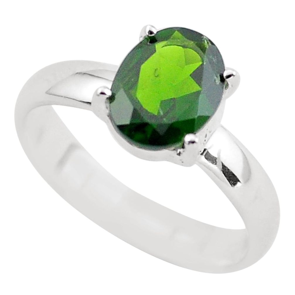 3.51cts faceted natural green chrome diopside 925 silver ring size 9 p54172