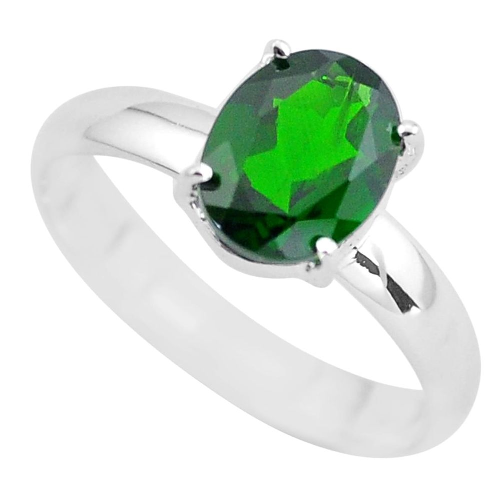 3.51cts faceted natural green chrome diopside 925 silver ring size 9 p54176