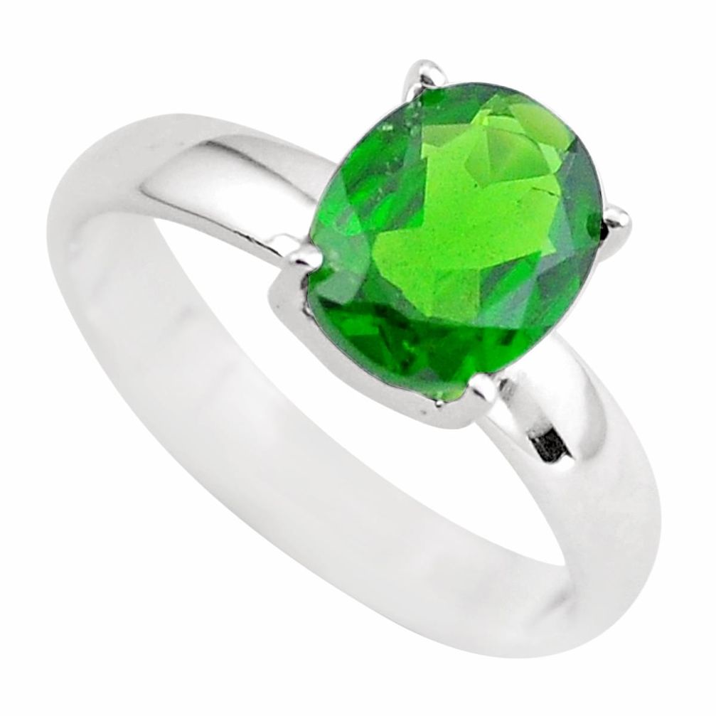 Faceted natural green chrome diopside 925 silver solitaire ring size 7 p54196