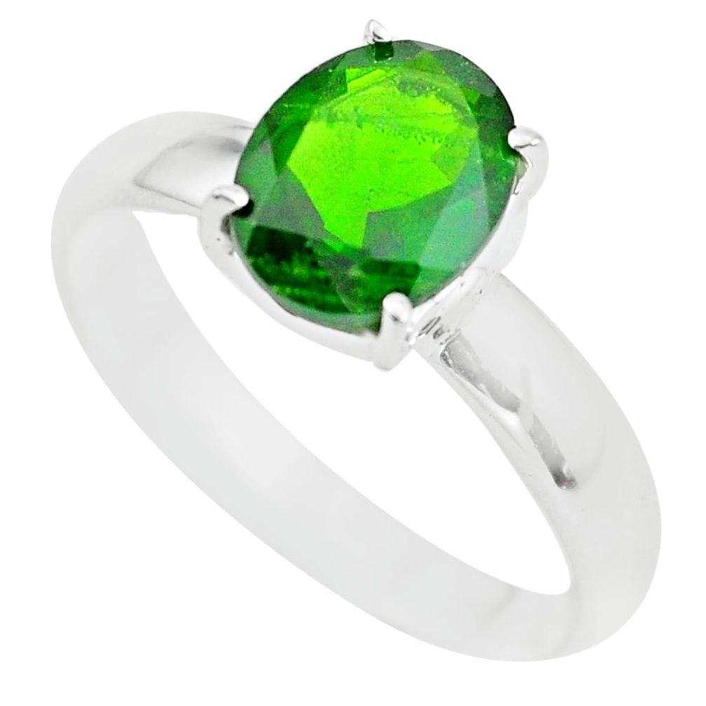 Faceted natural green chrome diopside 925 silver solitaire ring size 8 p63762