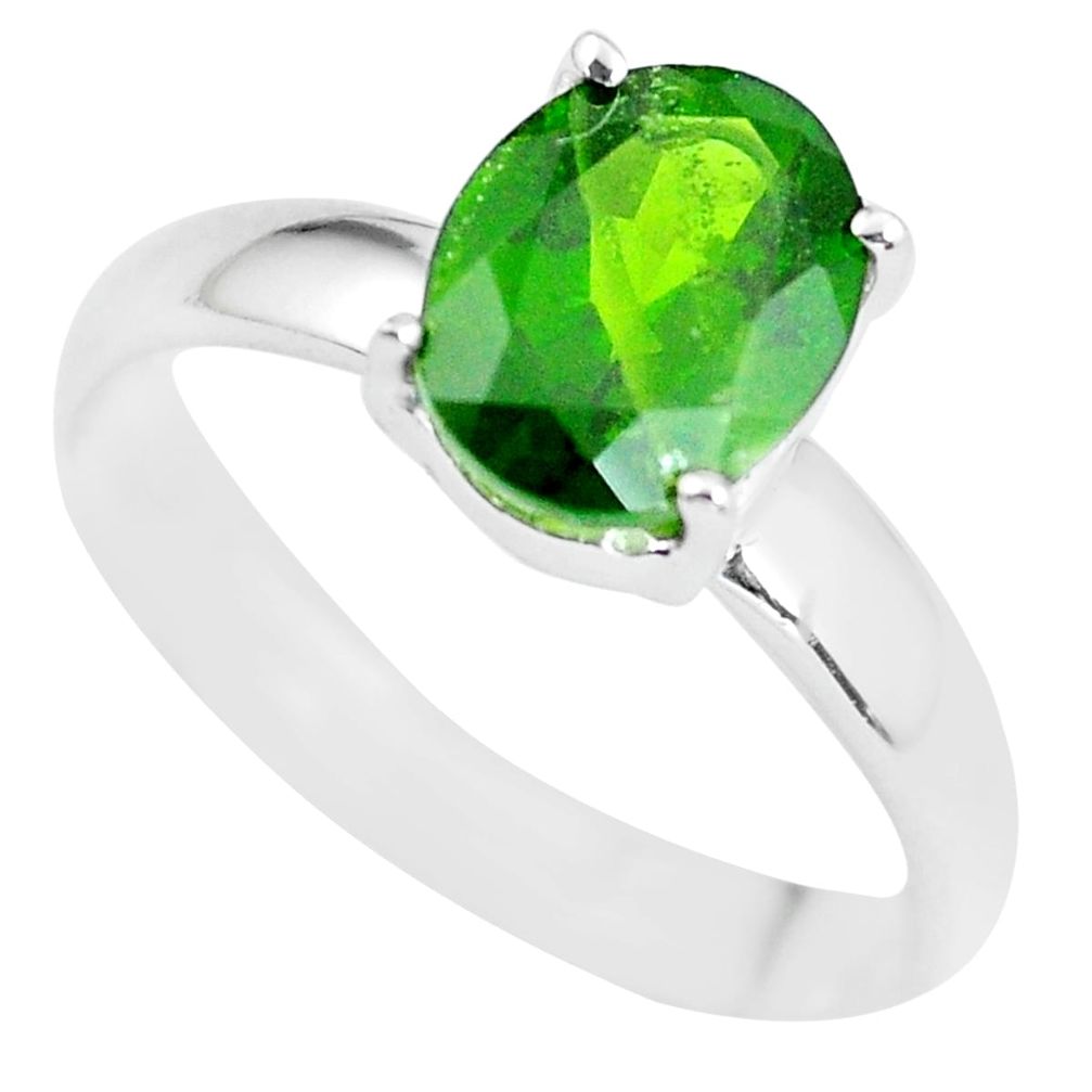 Faceted natural green chrome diopside 925 silver solitaire ring size 7 p63771