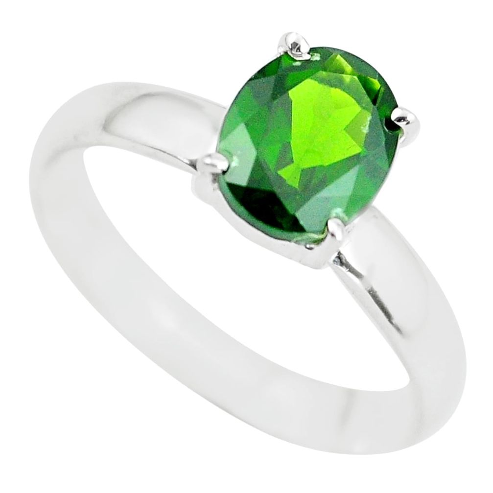 Faceted natural green chrome diopside 925 silver solitaire ring size 9.5 p63773