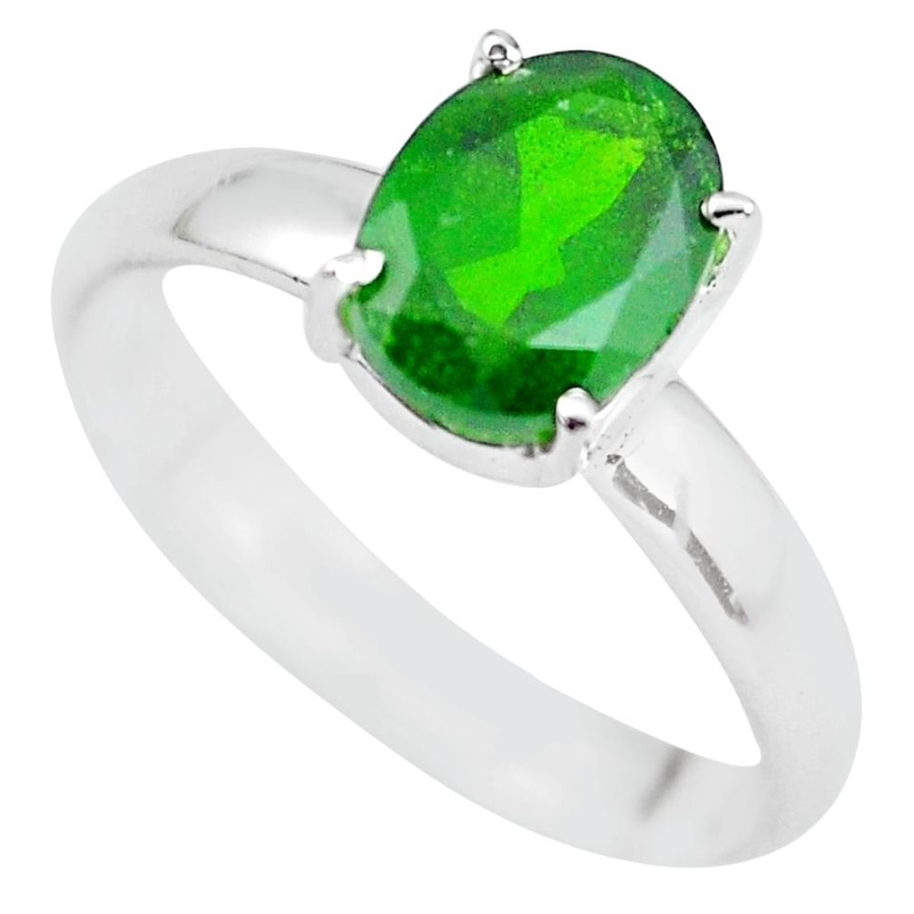 Faceted natural green chrome diopside 925 silver solitaire ring size 8 p63777