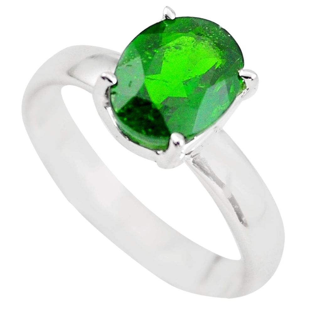 Faceted natural green chrome diopside 925 silver solitaire ring size 7 p63778