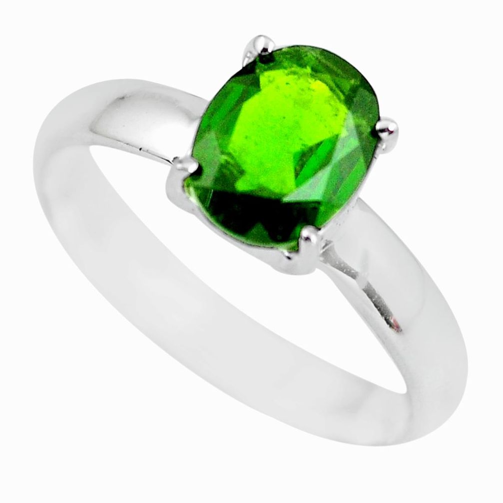 Faceted natural green chrome diopside 925 silver solitaire ring size 9.5 p63786