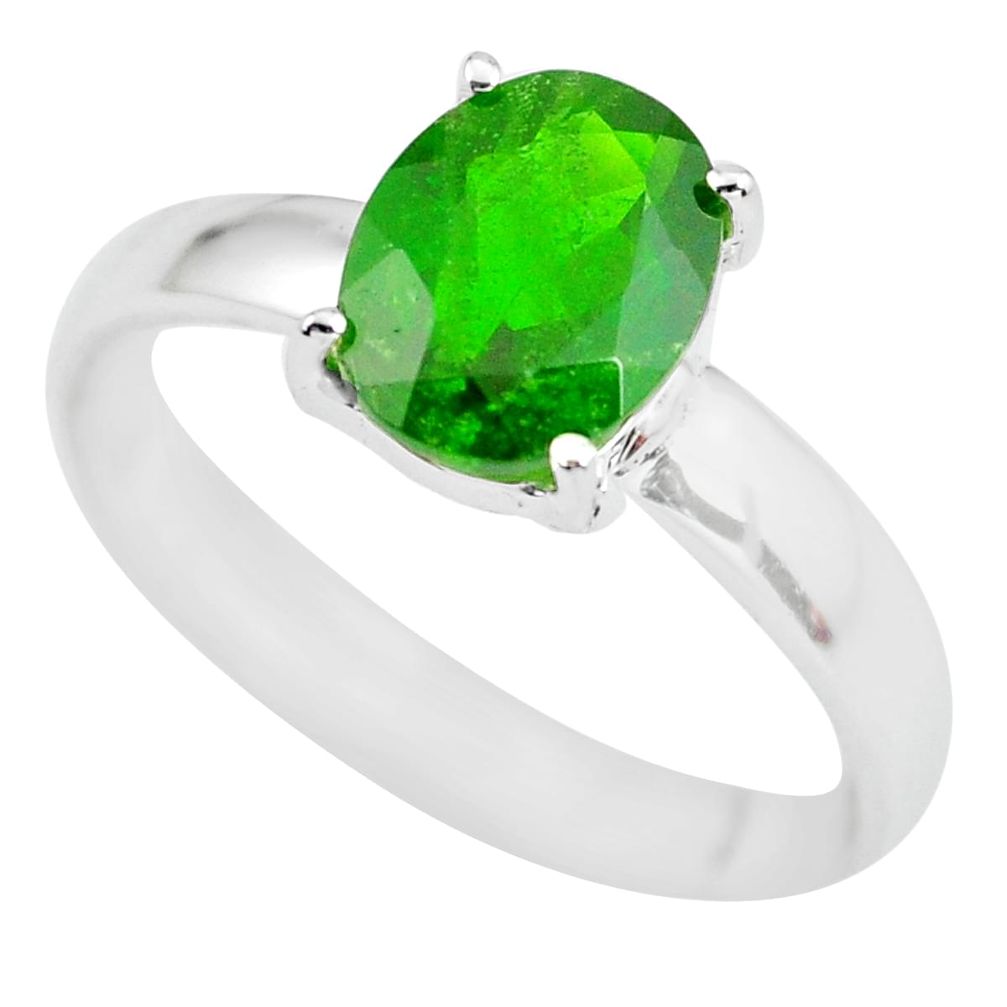 Faceted natural green chrome diopside 925 silver solitaire ring size 8 p63787