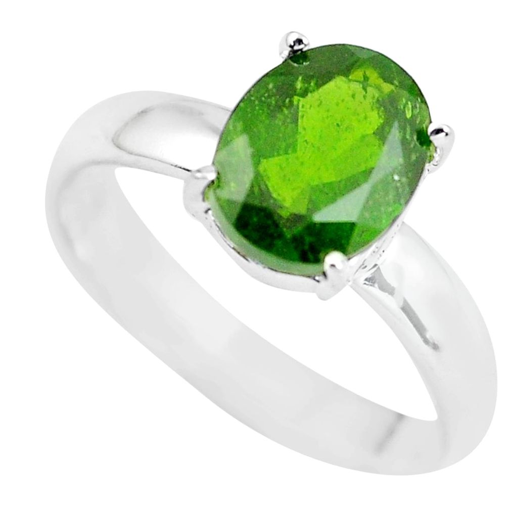 Faceted natural green chrome diopside 925 silver solitaire ring size 7 p63797