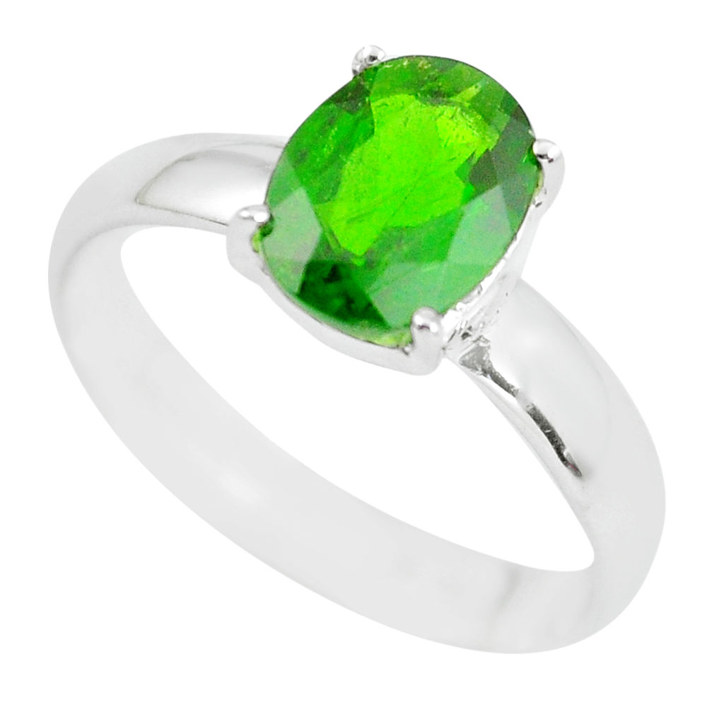 Faceted natural green chrome diopside 925 silver solitaire ring size 8 p63798