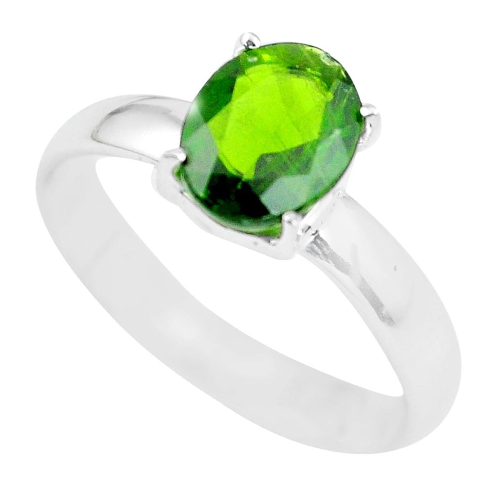 Faceted natural green chrome diopside 925 silver solitaire ring size 9 p63799