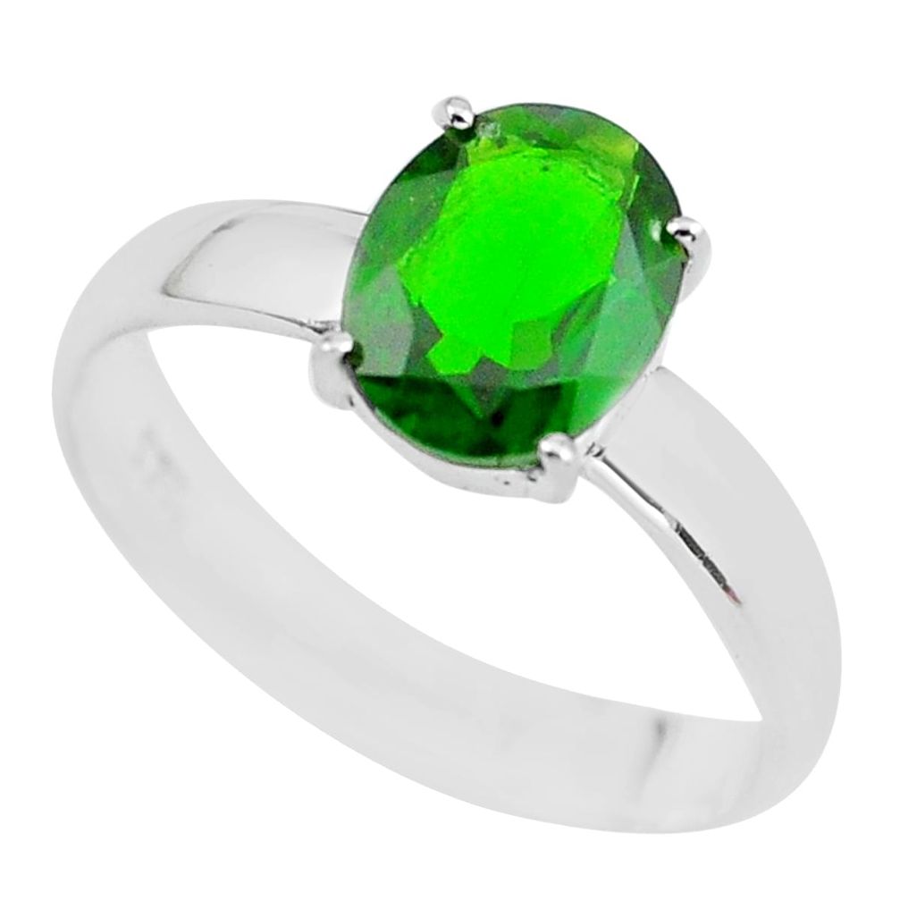 Faceted natural green chrome diopside 925 silver solitaire ring size 8 p63801