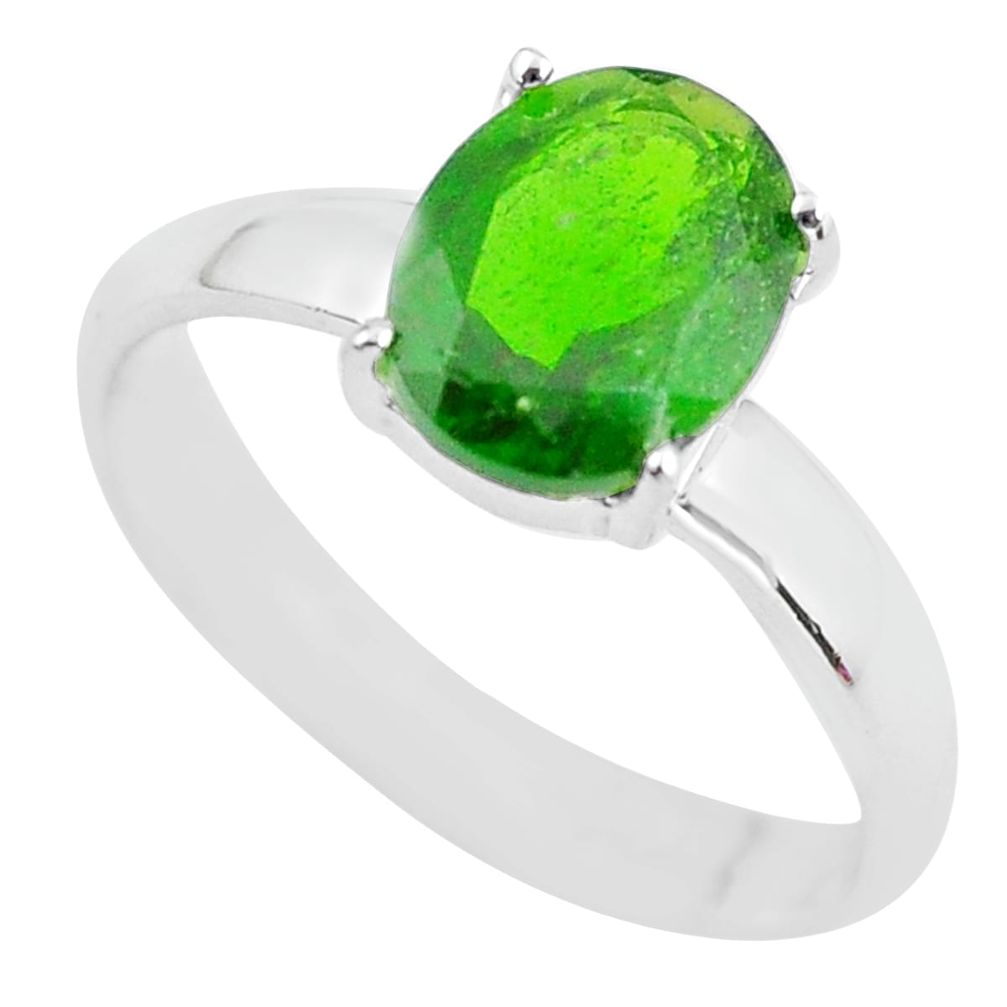 Faceted natural green chrome diopside 925 silver solitaire ring size 7.5 p63802