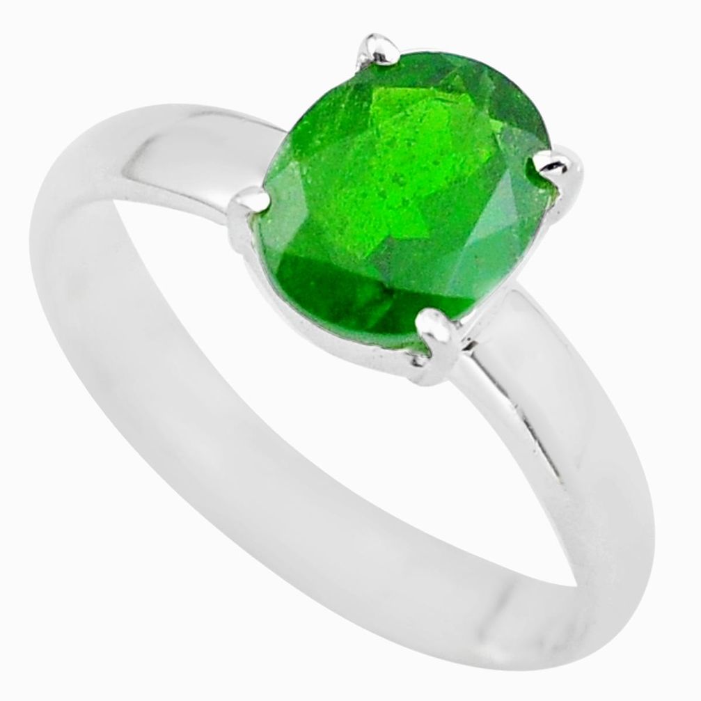 Faceted natural green chrome diopside 925 silver solitaire ring size 8 p63805