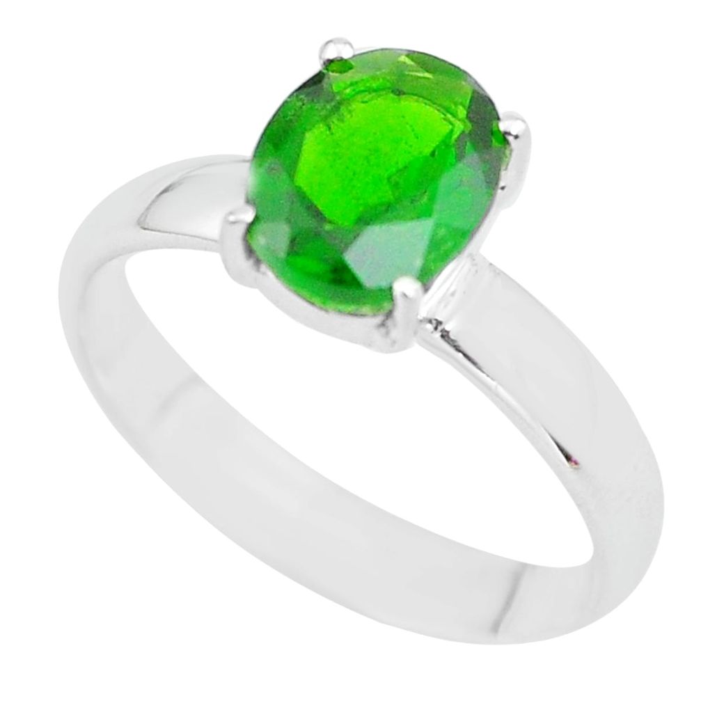 Faceted natural green chrome diopside 925 silver solitaire ring size 8 p63809