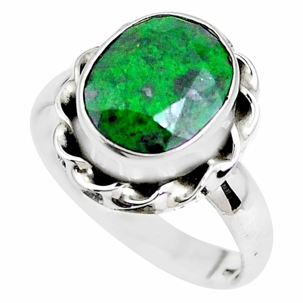 5.11cts faceted natural green maw sit sit silver solitaire ring size 7.5 p41724