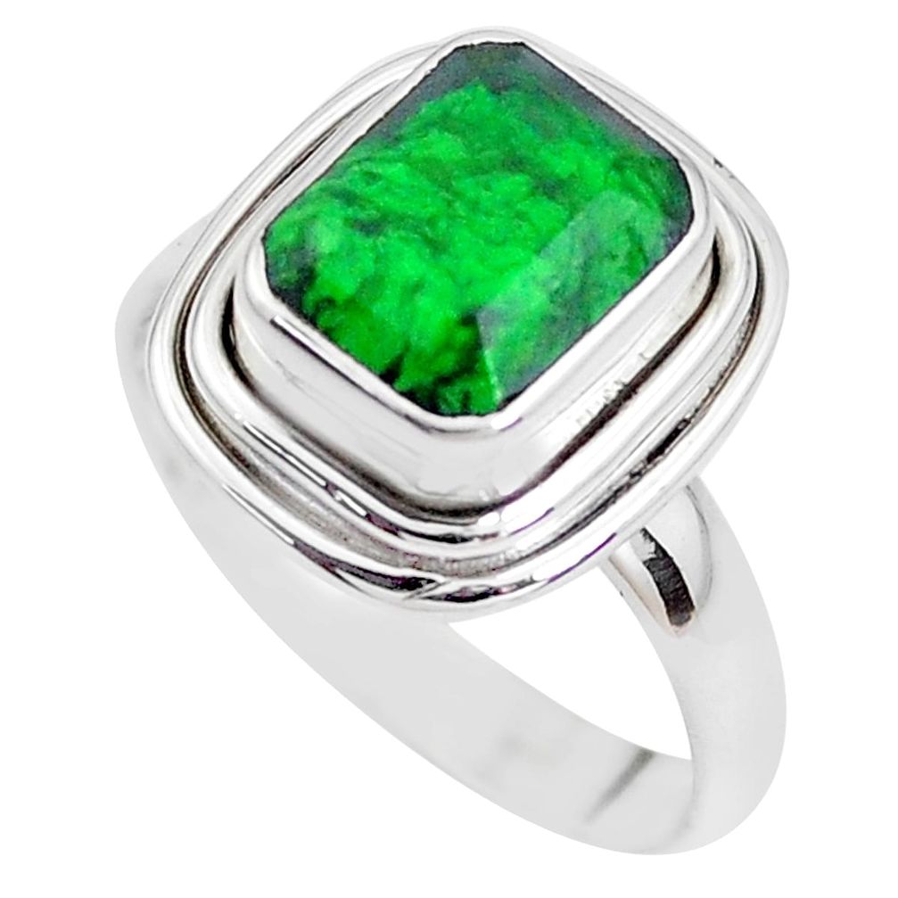 4.52cts faceted natural green maw sit sit silver solitaire ring size 8 p41734