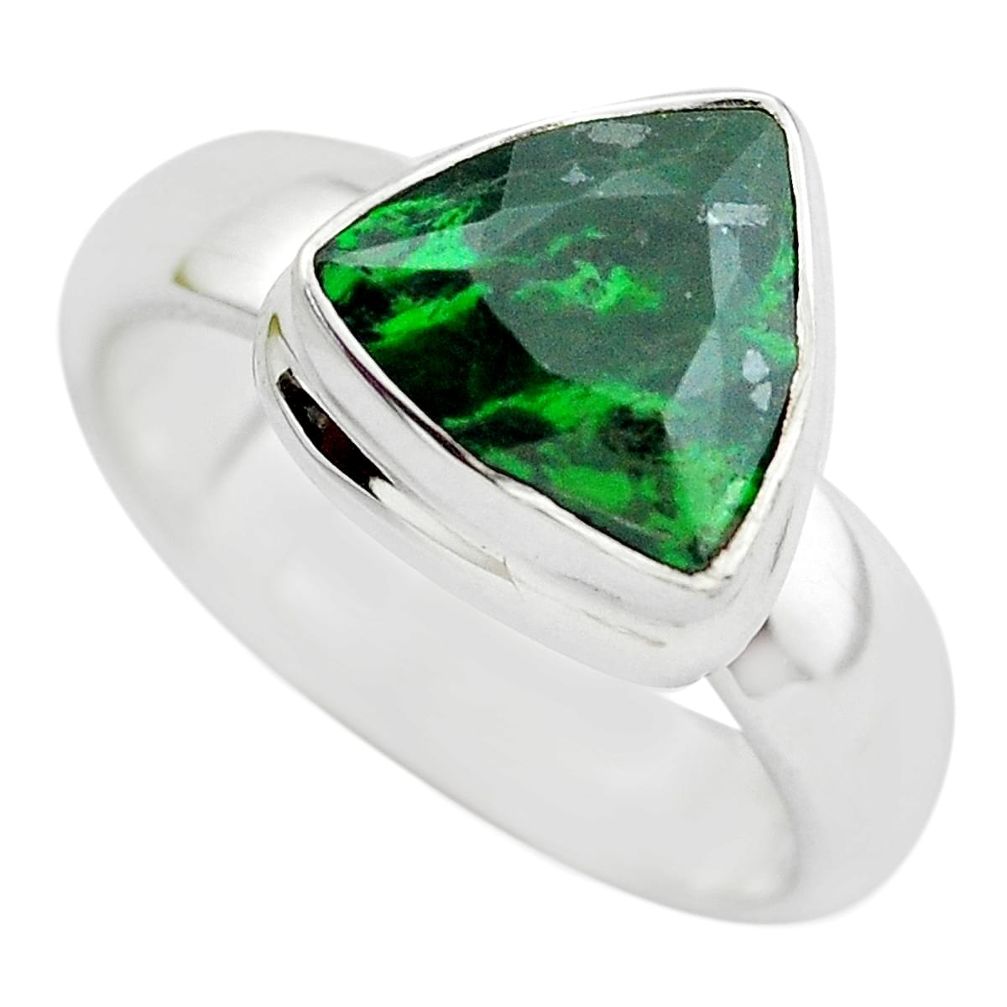 5.21cts faceted natural green maw sit sit silver solitaire ring size 10 p54461
