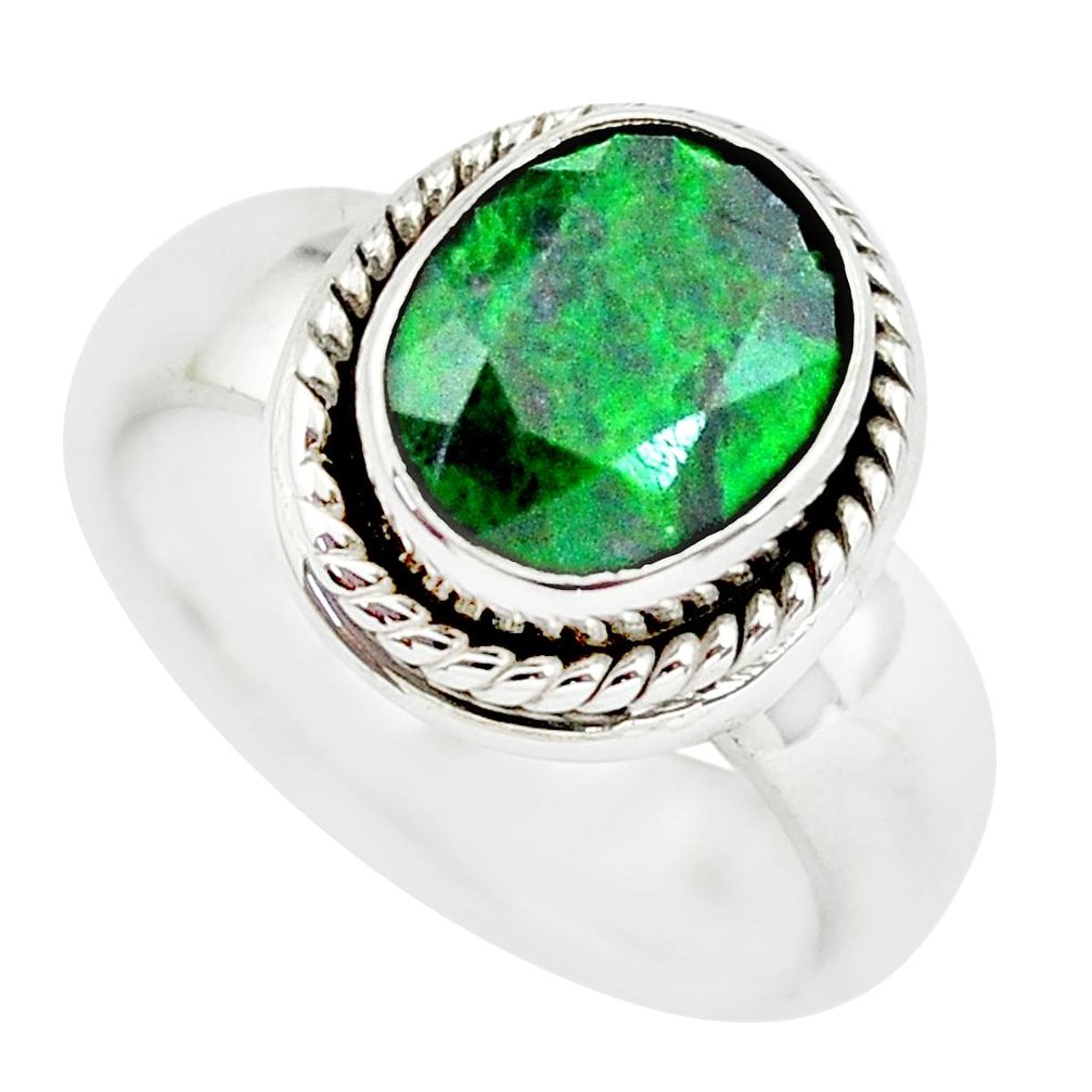3.68cts faceted natural green maw sit sit silver solitaire ring size 5.5 p54475
