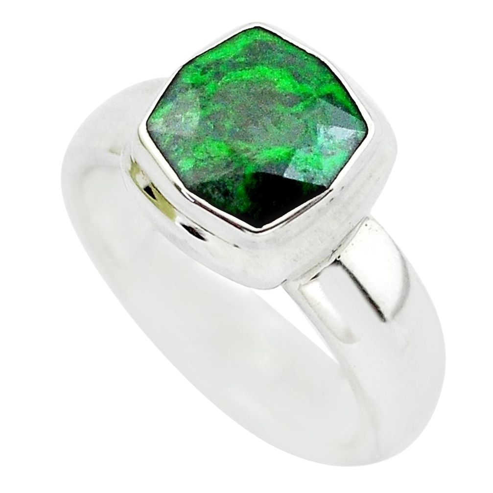 3.56cts faceted natural green maw sit sit silver solitaire ring size 5.5 p54480