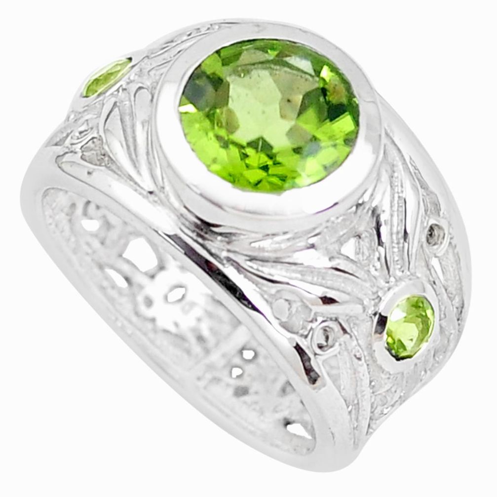 3.74cts faceted natural green peridot 925 silver solitaire ring size 5.5 p41804