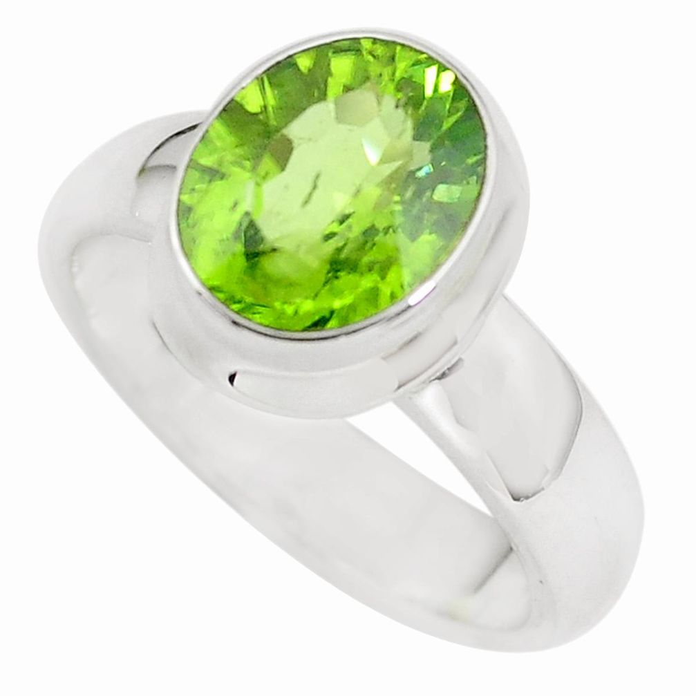 4.96cts faceted natural green peridot 925 silver solitaire ring size 10 p54540