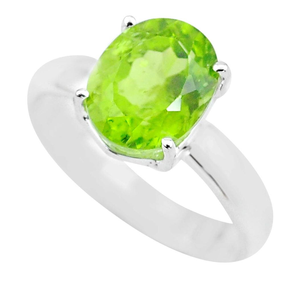 4.43cts faceted natural green peridot 925 silver solitaire ring size 8 p63822