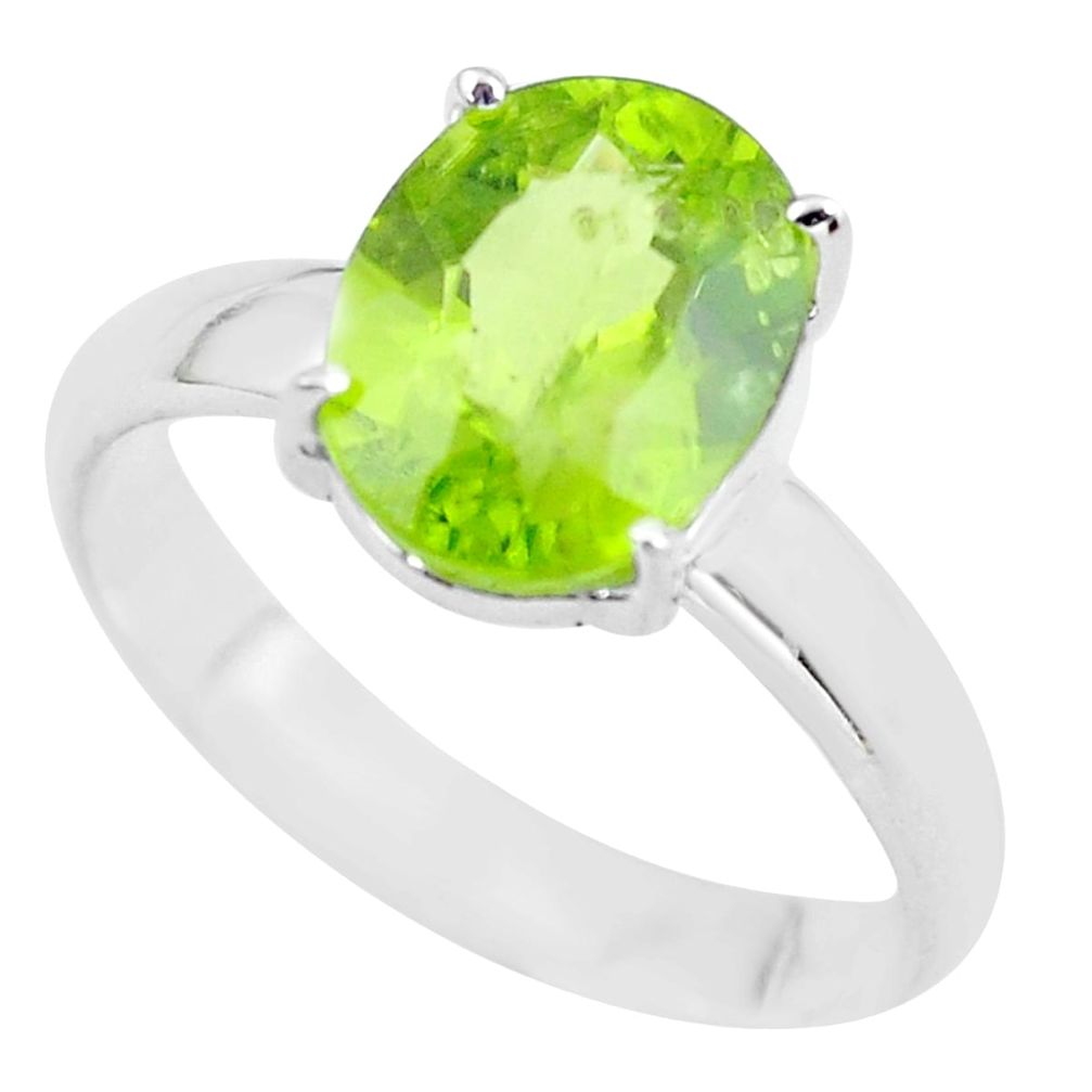4.24cts faceted natural green peridot 925 silver solitaire ring size 8 p63837