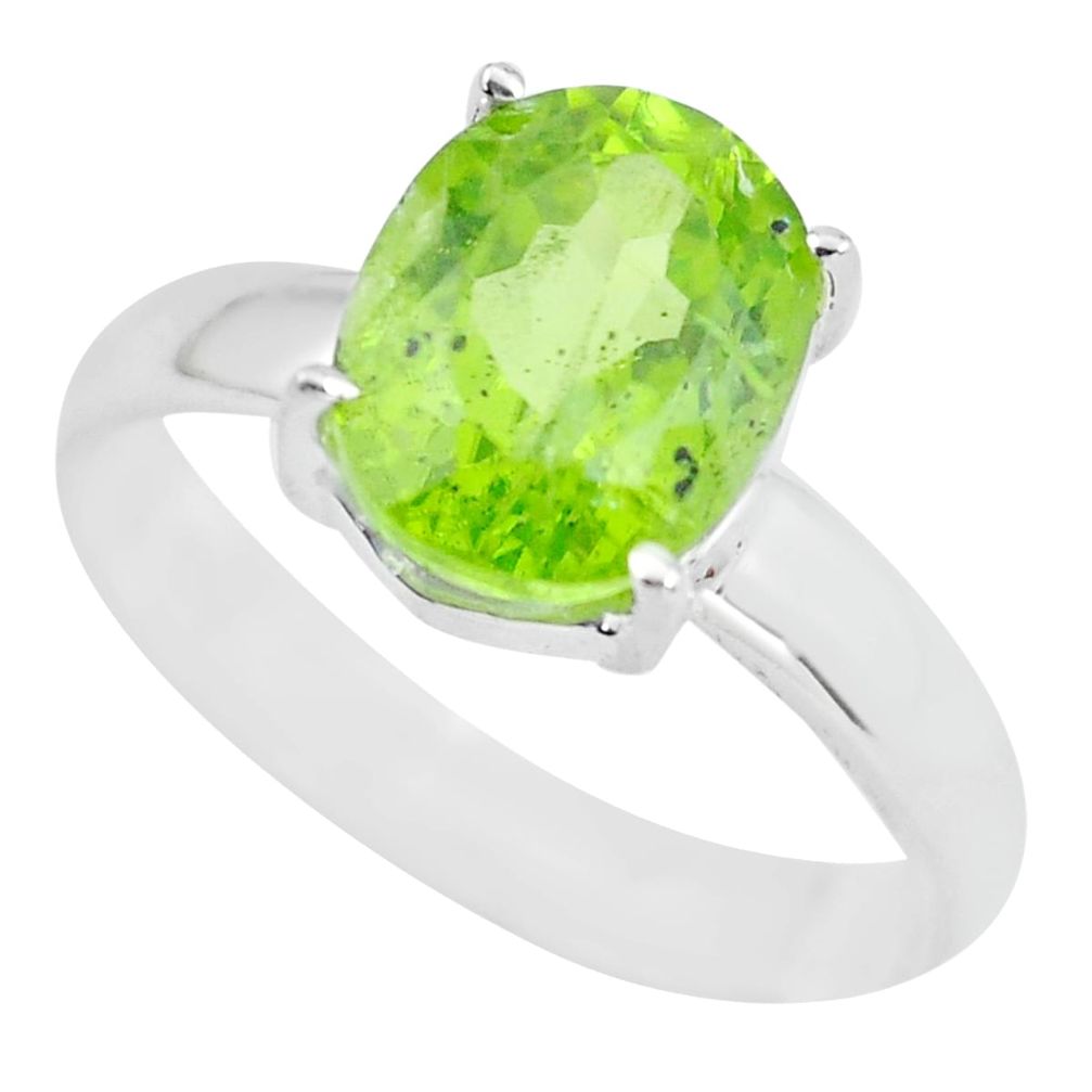4.18cts faceted natural green peridot 925 silver solitaire ring size 7.5 p63847