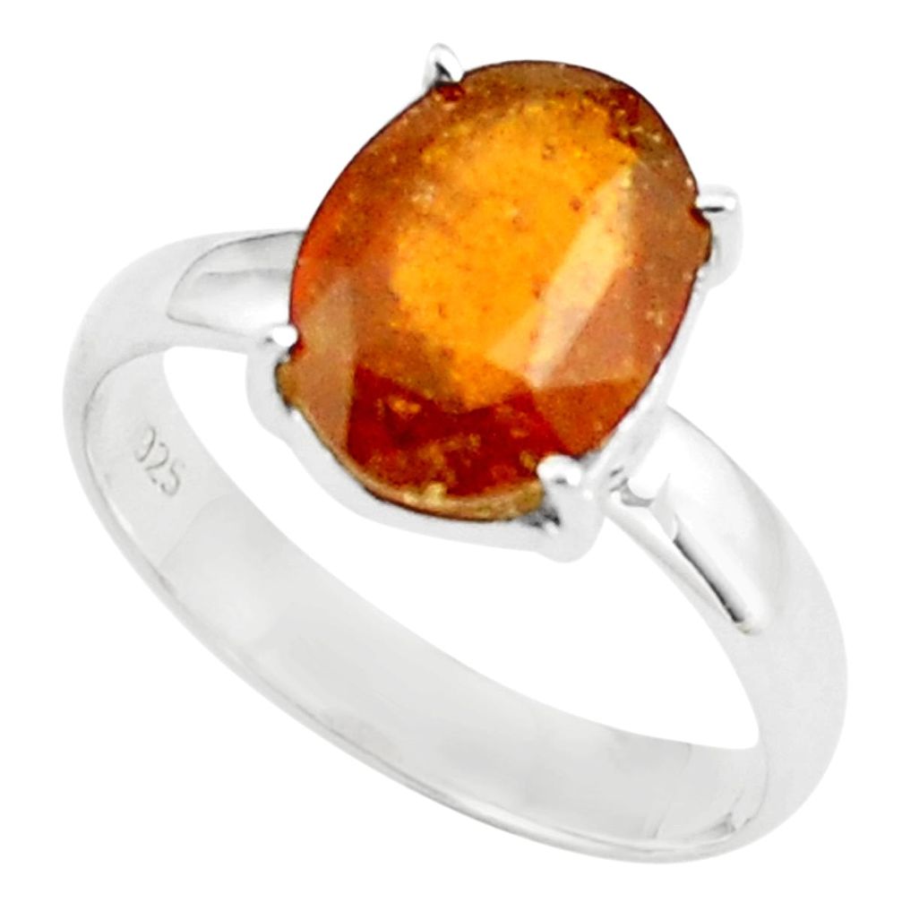 4.43cts faceted natural hessonite garnet 925 silver solitaire ring size 8 p79023