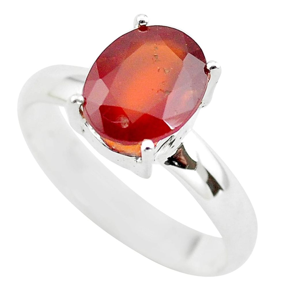 4.28cts faceted natural orange hessonite garnet 925 silver ring size 9 p54306