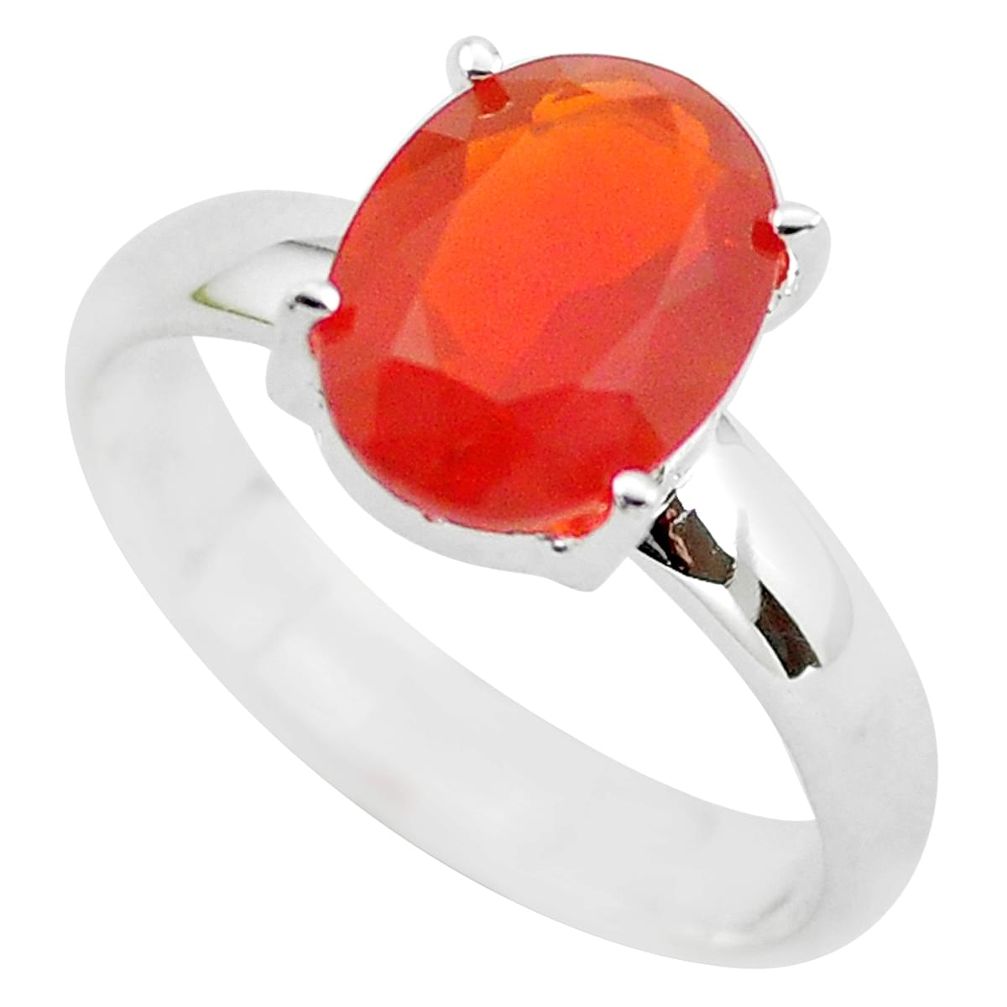 3.91cts faceted natural orange mexican fire opal 925 silver ring size 7 p54144