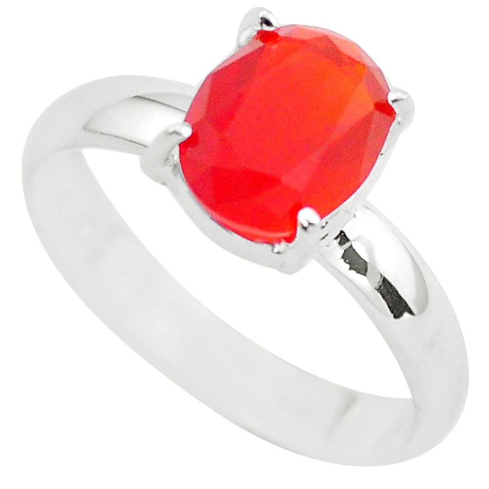3.17cts faceted natural orange mexican fire opal 925 silver ring size 8 p54146