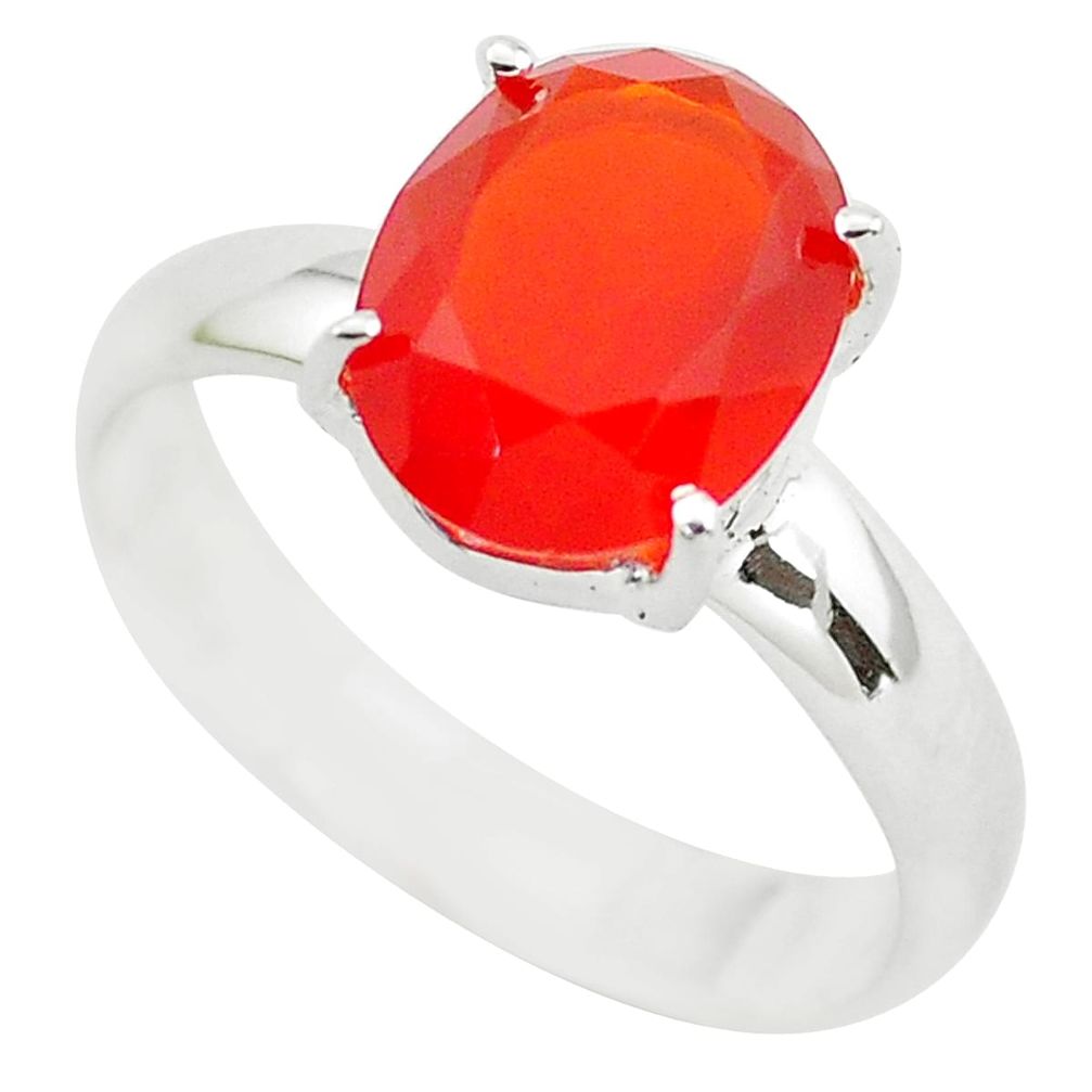 3.62cts faceted natural orange mexican fire opal 925 silver ring size 7 p54147