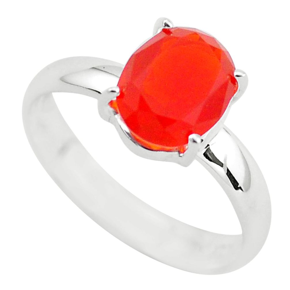 3.42cts faceted natural orange mexican fire opal 925 silver ring size 8 p54148