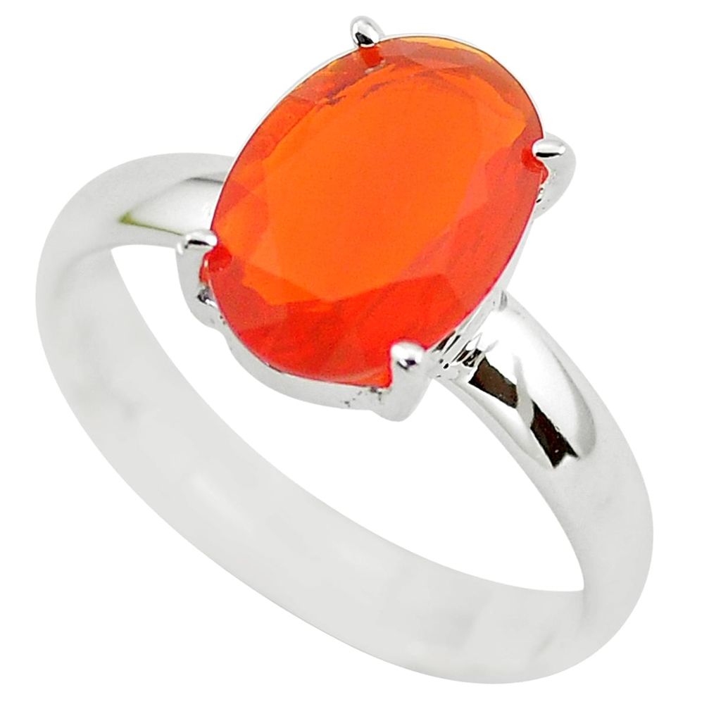 4.18cts faceted natural orange mexican fire opal 925 silver ring size 9 p54151