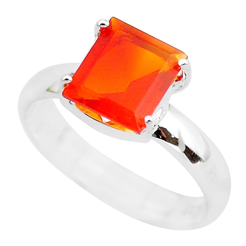 3.42cts faceted natural orange mexican fire opal 925 silver ring size 7 p54152