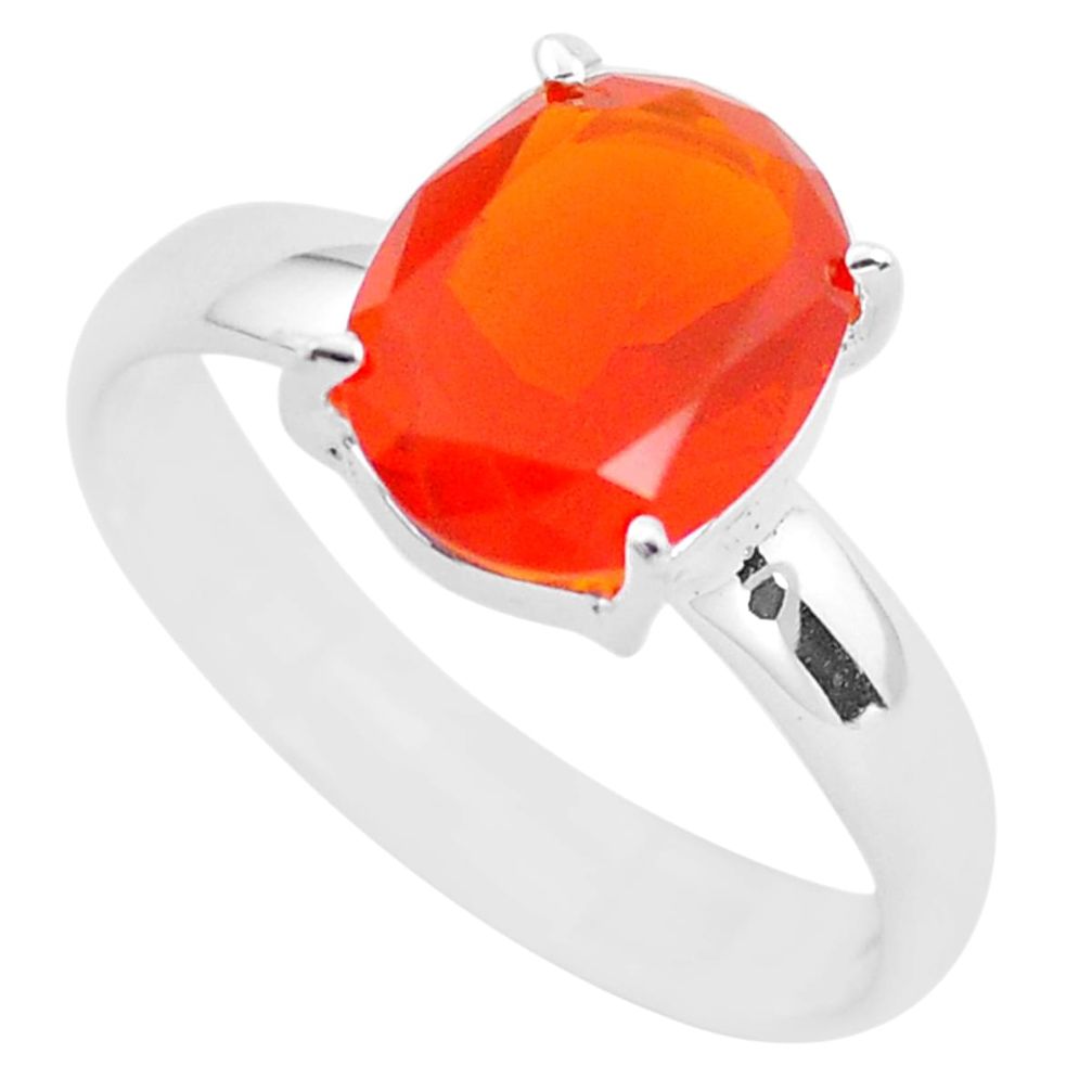 4.18cts faceted natural orange mexican fire opal 925 silver ring size 8.5 p54153