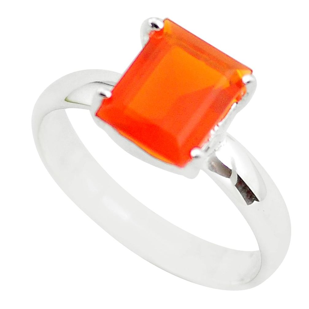 3.65cts faceted natural orange mexican fire opal 925 silver ring size 9 p54154