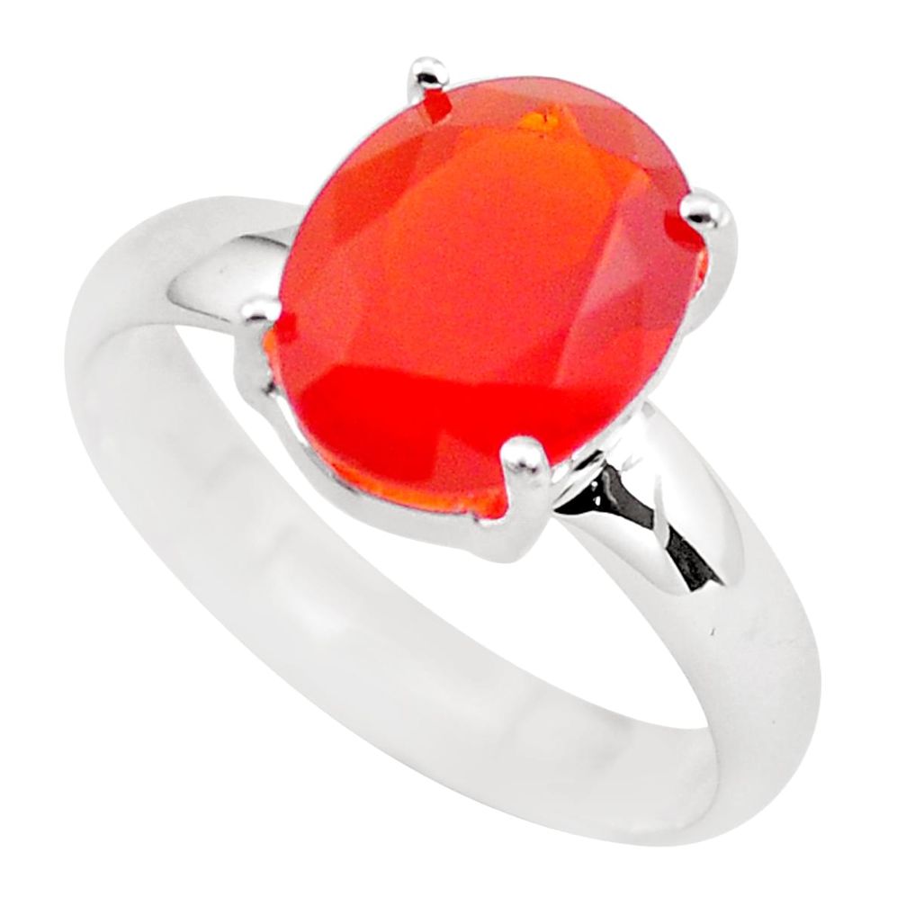4.43cts faceted natural orange mexican fire opal 925 silver ring size 7 p54155