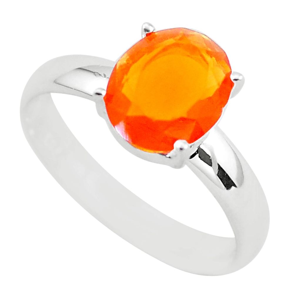 3.62cts faceted natural orange mexican fire opal 925 silver ring size 8 p54157