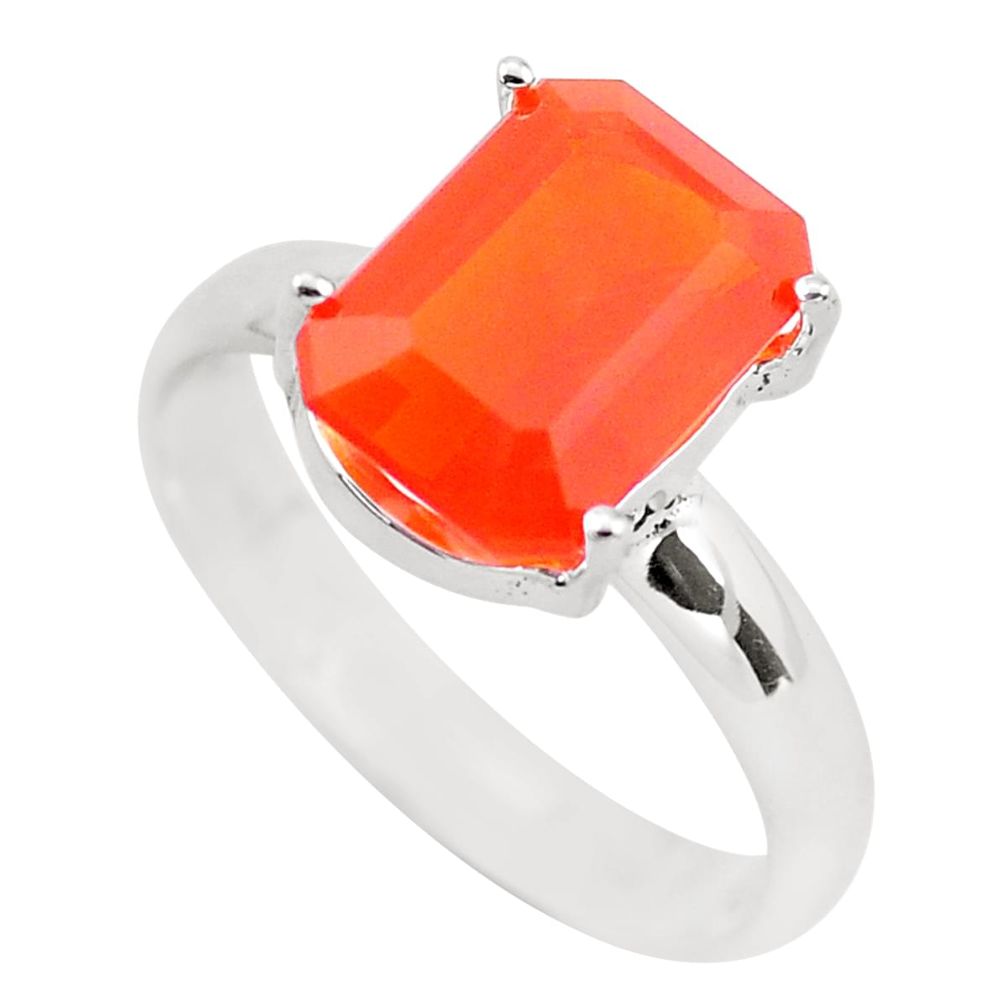 3.47cts faceted natural orange mexican fire opal 925 silver ring size 8 p54159